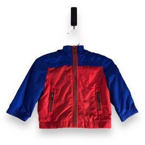 Ralph Lauren Baby Size 9M Lightweight Windbreaker Jacket Red Blue Zip‎ Hooded